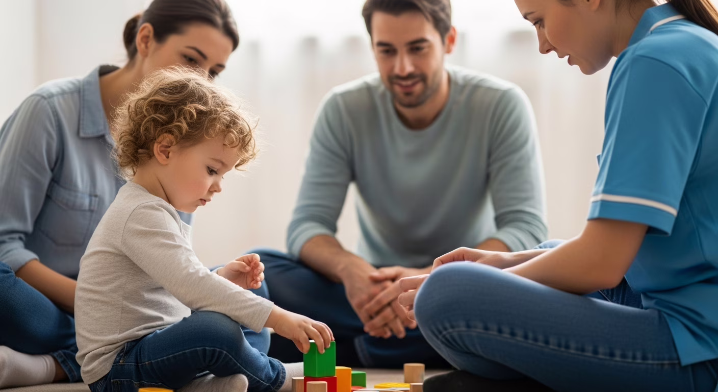 Criança em sessão de fonoaudiologia com terapeuta