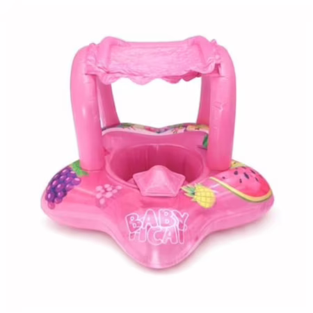 Boia para Bebê Piscina com Capota Rosa Baby Float com Assento Infantil em PVC Reforçado Luma Festas