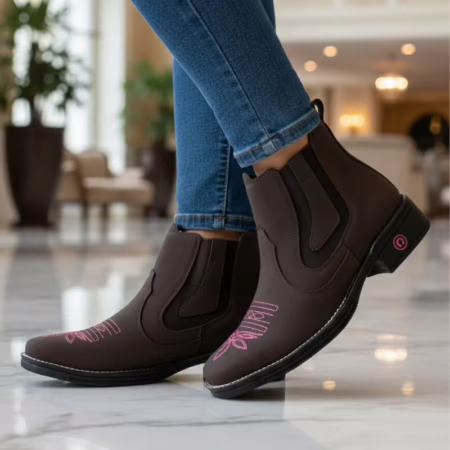 Botina Feminina Country Bota Roça Bordada Bruta Costurada