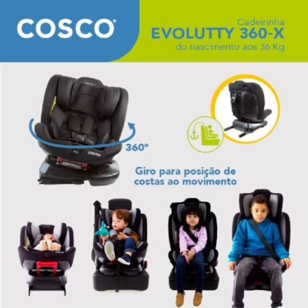Cadeirinha Evolutty, 0 a 36kg, com Giro 360º, Isofix, Cosco - Preto