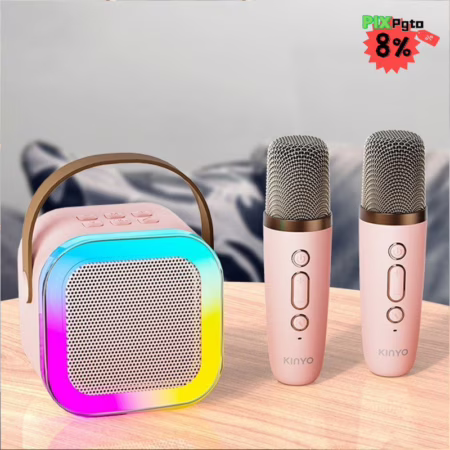 Caixa De Som C/ Microfones Karaokê Bluetooth Brincadeiras em Família