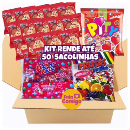 Caixa Kit Aniversário Infantil 50 Sacolinha Surpresa Doces Guloseimas Festa