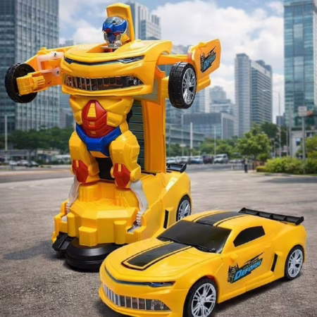 Carro Vira Robo Som Luz Carrinho BMW BRANCO Brinquedo Menino Pilha Cor CAMARO AMARELO
