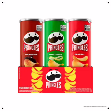 Combo Batata Pringles Promo Pack 3 Sabores - Original, Creme e Cebola e Churrasco