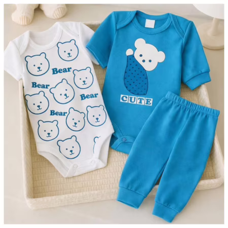 Conjunto Bebê Trio 3 Pçs Algodão: Body e Calça OU Regata e Shorts Estampas Divertidas Roupa de Bebê Menino Verão Inverno - RN ao GG