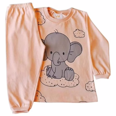 Conjunto Elefantinho Manga Longa para Bebê, 100% Algodão, Blusa e Calça