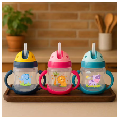 Copo de Transição Infantil 250ml Canudo de Silicone Antivazamento Copo de Bebe Aprendizado BPA Free - Unidade ou kit
