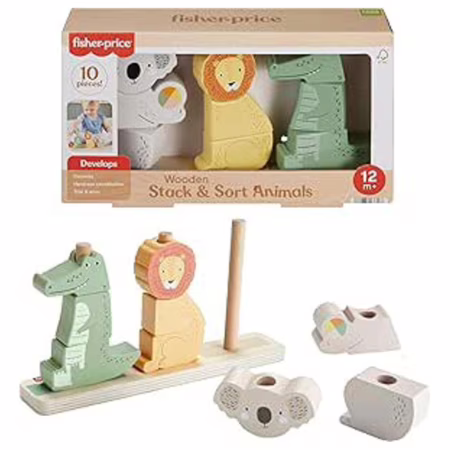 Fisher-Price, Brinquedo de Madeira com 9 Formas de Animais para Empilhar e Classificar