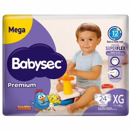 Fralda Babysec Premium Galinha Pintadinha Flexi Protect XG 24 Unidades