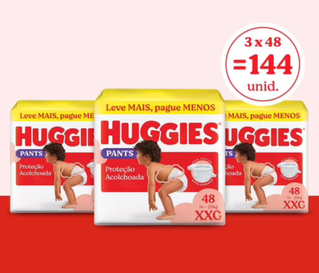 Fralda Huggies Supreme Care Roupinha XXG 144 unidades (3x48 unidades)