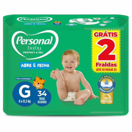 Fralda Infantil Personal Baby Protect e Sec G Mega 9x34pads Leve 34 pague 32 Unidades