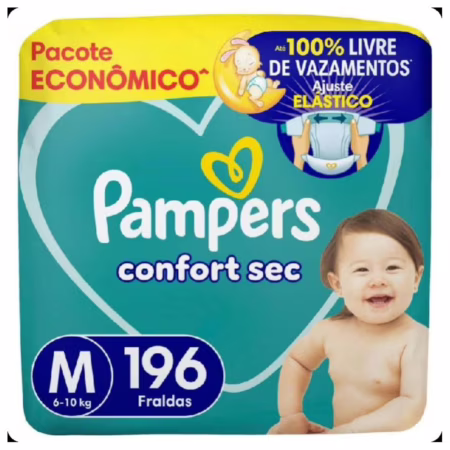 Fralda Pampers Confort Sec M com 196 Unidades
