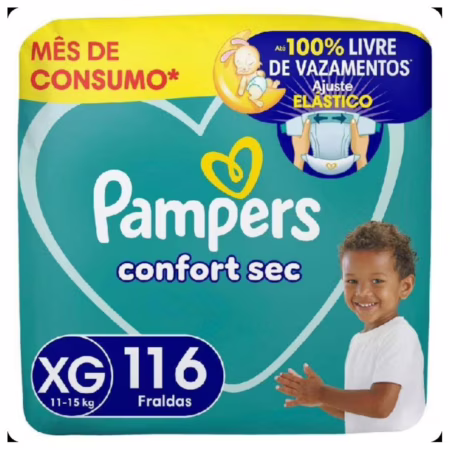 Fralda Pampers Confort Sec XG com 116 Unidades
