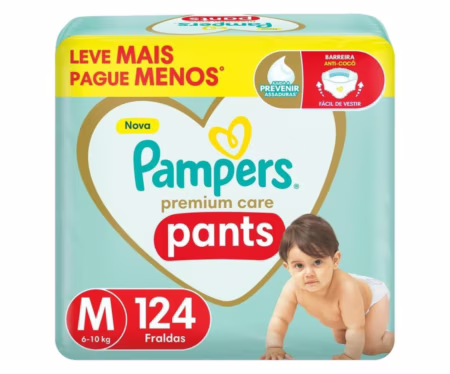 Fralda Pampers Premium Care Pants M 124 unidades