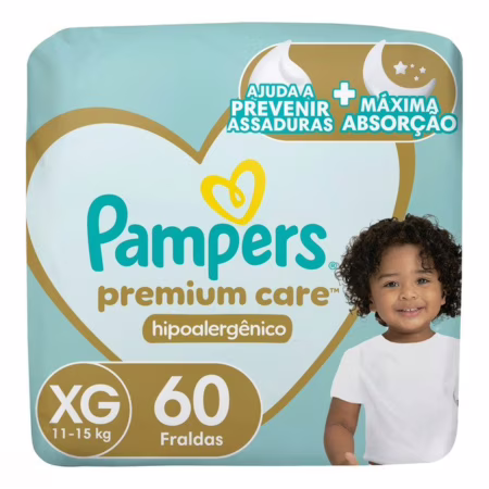 🛍️Fralda Pampers Premium Care Tamanho Xg 60 Unidades