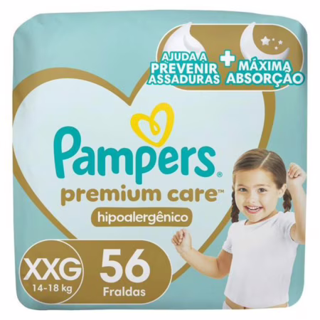Fralda Pampers Premium Care XXG + de 14kg - 56 Unidades