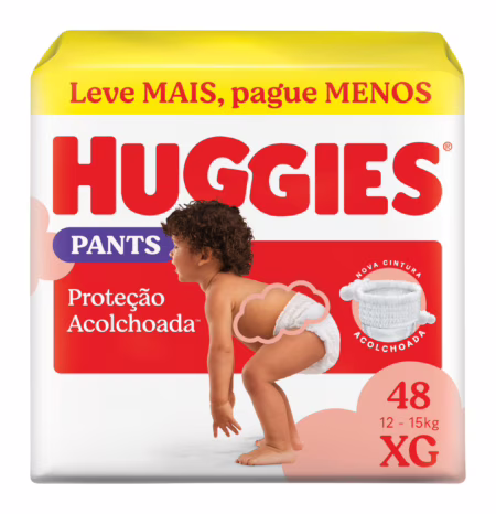 Fralda Pants Huggies Supreme Care, Tamanho XG, 1215kg, 48 Unidades, Estilo Roupinha
