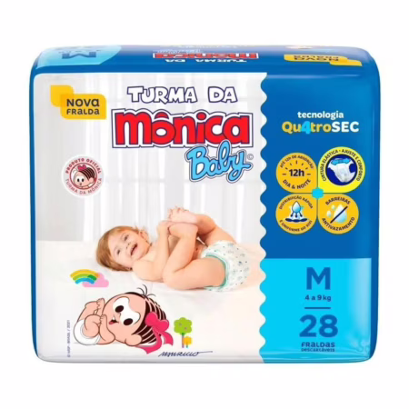 Fralda Turma da Mônica Baby M com 28 Unidades