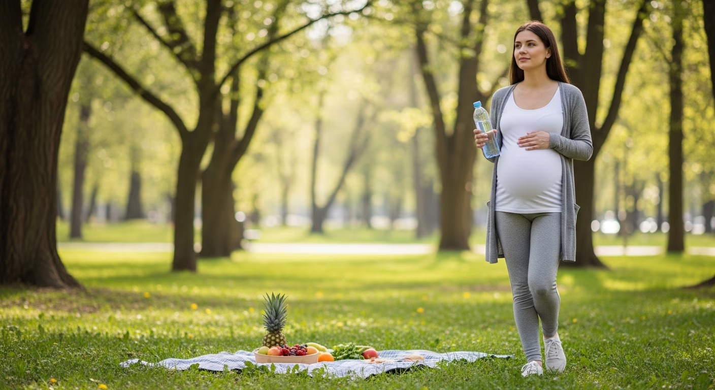 Mulher grávida fazendo exercícios leves em casa para prevenir diabetes gestacional