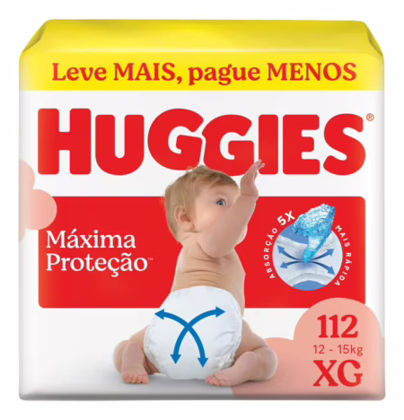 Huggies Fralda Descartável Máxima Proteção XG - 112 Un