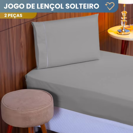 💎 Jogo De Lençol Cama Solteiro 02 Peças 400 Fios Ponto Palito Cor Cinza Desenho do tecido Lisa