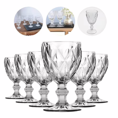 Jogo De Taças Diamond Cristal Vidro Taça De Vinho 340 Ml 6 Peças Home Utilidades Transparente