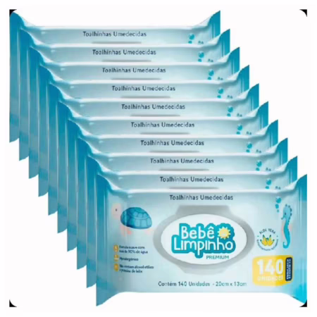kit 1400 Toalhas Umedecidas Bebê Limpinho Premium