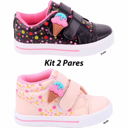Kit 2 Pares Tênis Infantil Feminino Sorvetinho FanClub