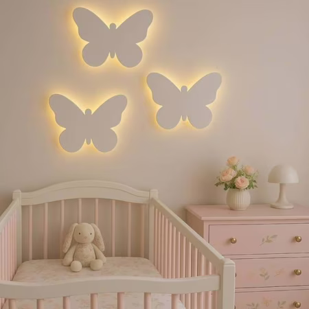 Kit 3 Enfeites  Borboletas Led Decorativa Quarto Menina Led Tamanho P