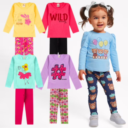 Kit 4 Peças Meia Estação Menina Conjunto Infantil Feminino Inverno Frio