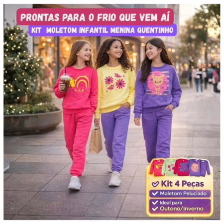 Kit 4 Peças Moletom Juvenil Menina 10 Ao 14 Outono/inverno