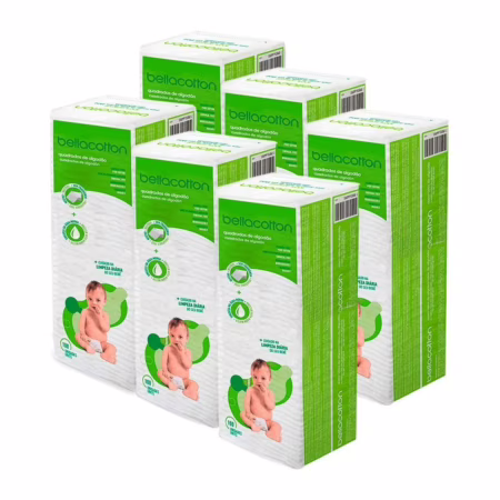 Kit 6 Algodão Quadrado Baby Sem Fragrância 600 Unidades Bellacotton