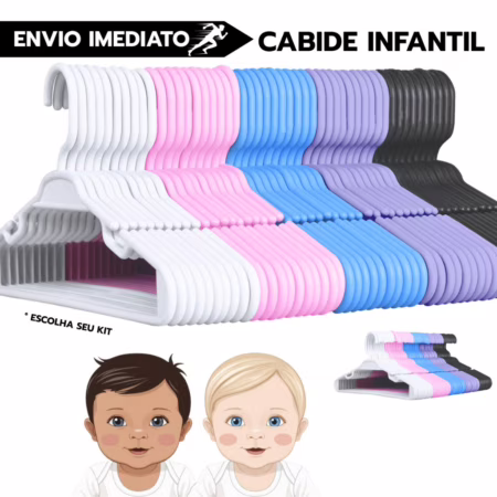 🛍️Kit até 50 Unidade de Cabide Infantil Ideal para Enxoval - Escolha Cor e Quantidade Desejada