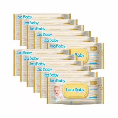 Kit Com 12 Toalha Umedecida Lara Baby Premium 100 Unidades Total 1200
