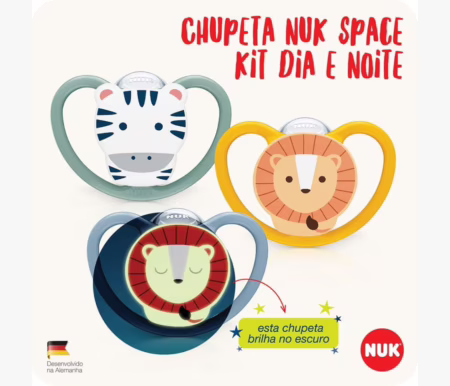 Kit com 3 Chupetas Space 6+ meses NUK – Dia e Noite
