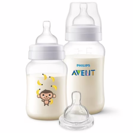 Kit Mamadeiras Anti-Colic Macaco Philips Avent 260ml, 330ml e Bico Extra T4 6m+