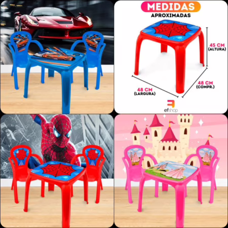 Kit Mesinha Infantil com 2 Cadeiras Estudo Hora do Lanche Coloridas
