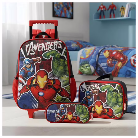 Kit Mochila C/ Rodas Estojo E Lancheira Avengers Luxcel