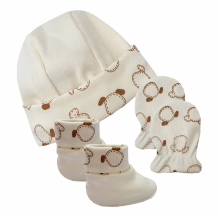 Kit Touca Luva Pantufa de bebe RN saída de maternidade 03 un menino menina neutro Recem nascido