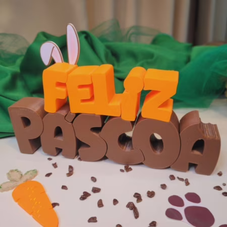 Letreiro Feliz Páscoa com Orelhinha Enfeite para  Mesa e Estante em PLA Ecológico