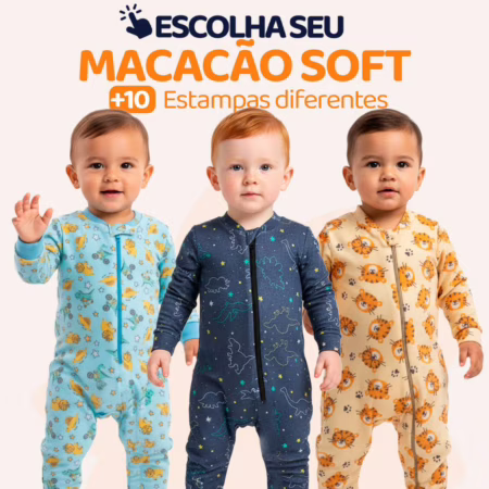 Macacão Bebe Menino Roupa Inverno Soft Peluciado Com Zíper Quentinho e Confortável L09