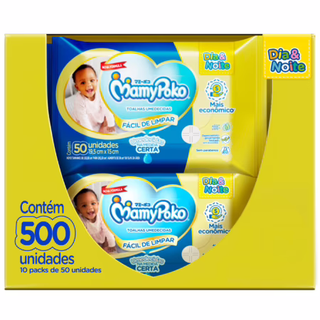 MamyPoko Lenços Umedecidos Dia&Noite 500 Unidades (10 pcts. de 50 uni. cada)
