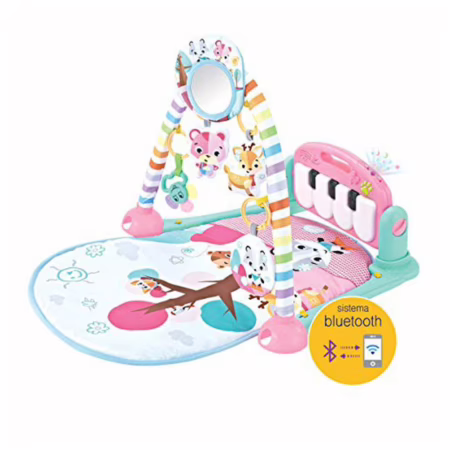 Maxibaby Tapete de Atividades com Piano Musical e Bluetooth Pastime 2.0 com Arco de Brinquedos Interativos, Desenhos e Formas em Cores Vibrantes, Rosa