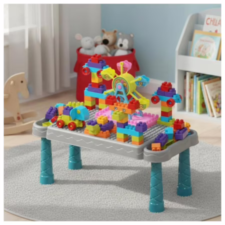 Mesinha Infantil com Blocos de Montar Educativo (Azul)