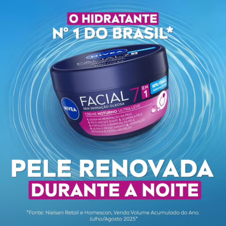 NIVEA Creme Facial Noturno Ultraleve 7 em 1 100g, Renovação da Pele, Hidratação 48h, Pró-Vitamina B5, Cuidado Facial Noturno