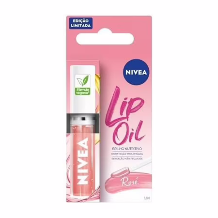 💎 NIVEA Lip Oil Brilho Nutritivo Rosé 5,5ml, Hidratação Prolongada, Efeito Gloss, Para Todos os Tons de Pele
