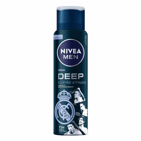 NIVEA MEN Desodorante Antitranspirante Aerossol Masculino Deep Original - Proteção prolongada de 48h, fórmula com carvão ativado, combate impurezas, a...