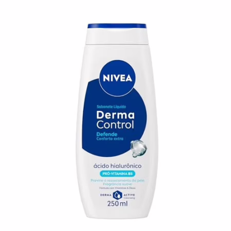 NIVEA Sabonete Líquido Derma Control Defende 250ml, Limpeza Corporal, Previne Ressecamento, Ácido Hialurônico, Pele Suave