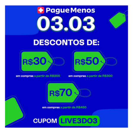 Novo cupom liberado na Pague Menos. Poucos cupons disponíveis!
