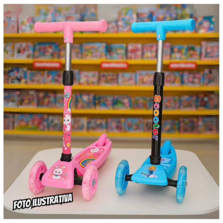 Patinete infantil 3 rodas com luzes led dobrável e ajustável menino menina - ATENTU